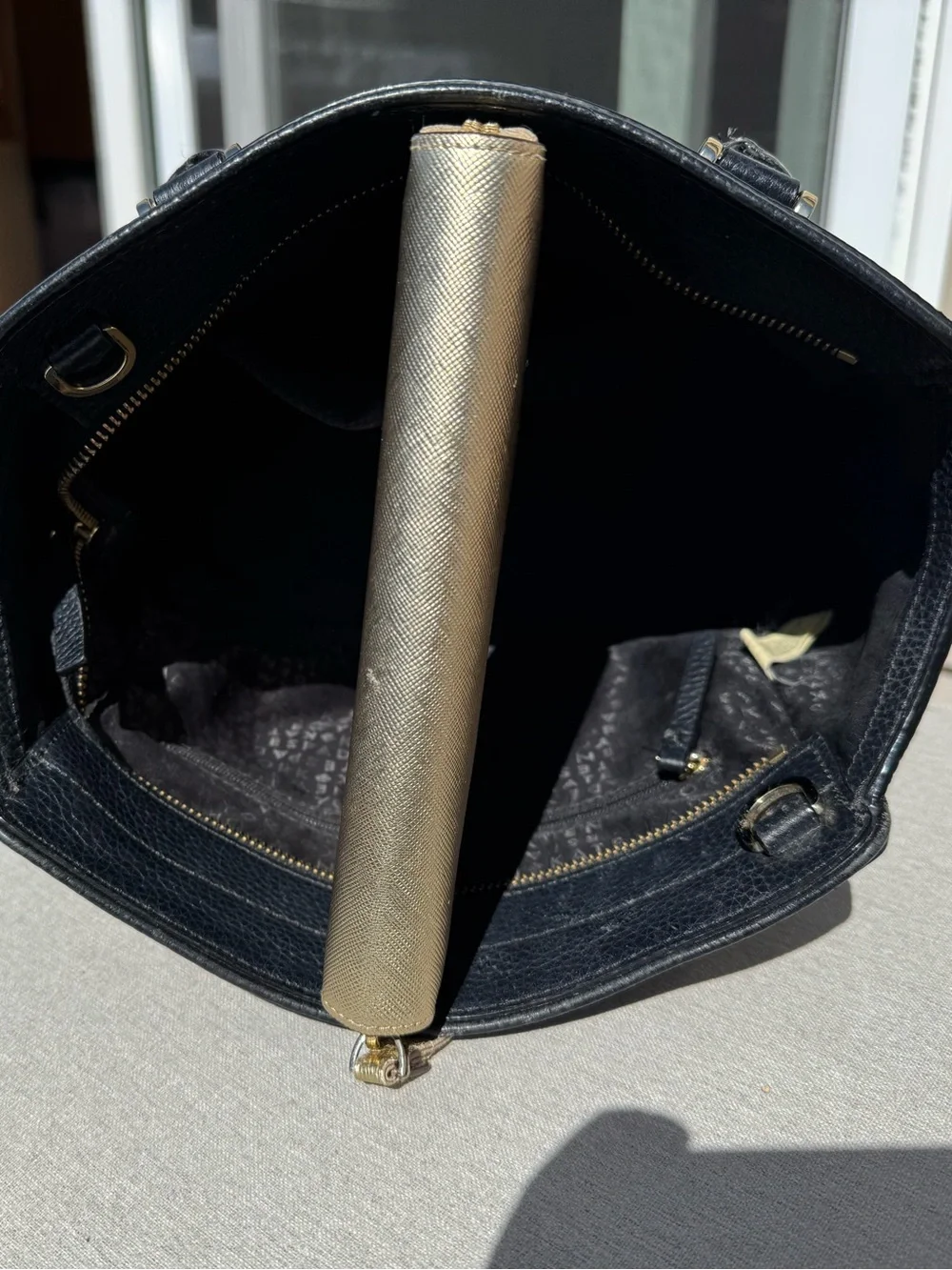 kate spade Black Pebbled Leather Satchel with Gold Zip Wallet